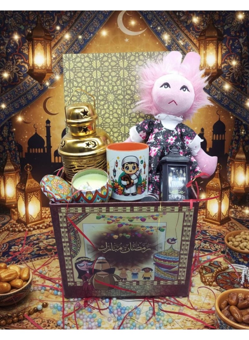 Ramadan Box + 4 Gifts (Tomtom Doll + 13cm Black Lantern + Scented Scented Candle + Porcelain Mug for Coffee and Tea) - Image 1